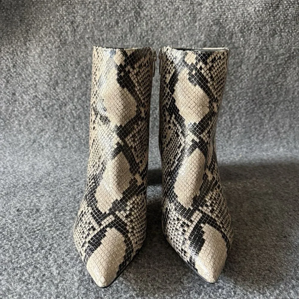 Marc Fisher Snakeskin Ankle Boots Pointed Toe Block Heel Boho Chic Booties 8.5 M
